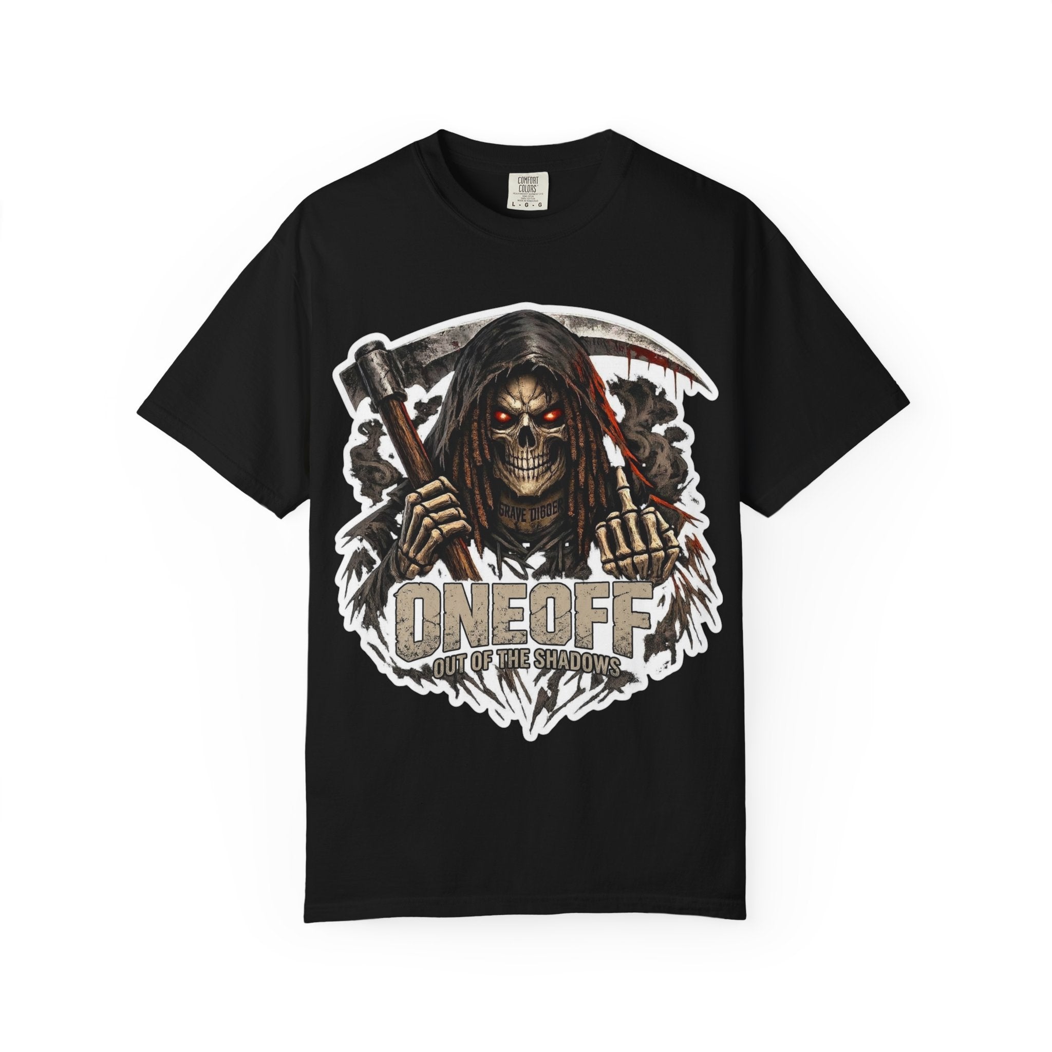 Grim Reaper Scythe T-Shirt — OneOff 'Out of the Shadows' Graphic Tee