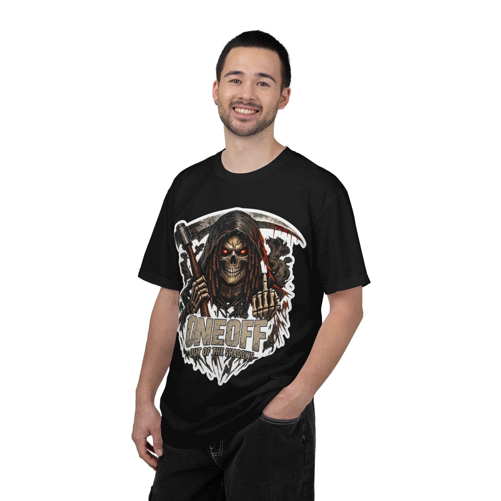 Grim Reaper Scythe T-Shirt — OneOff 'Out of the Shadows' Graphic Tee