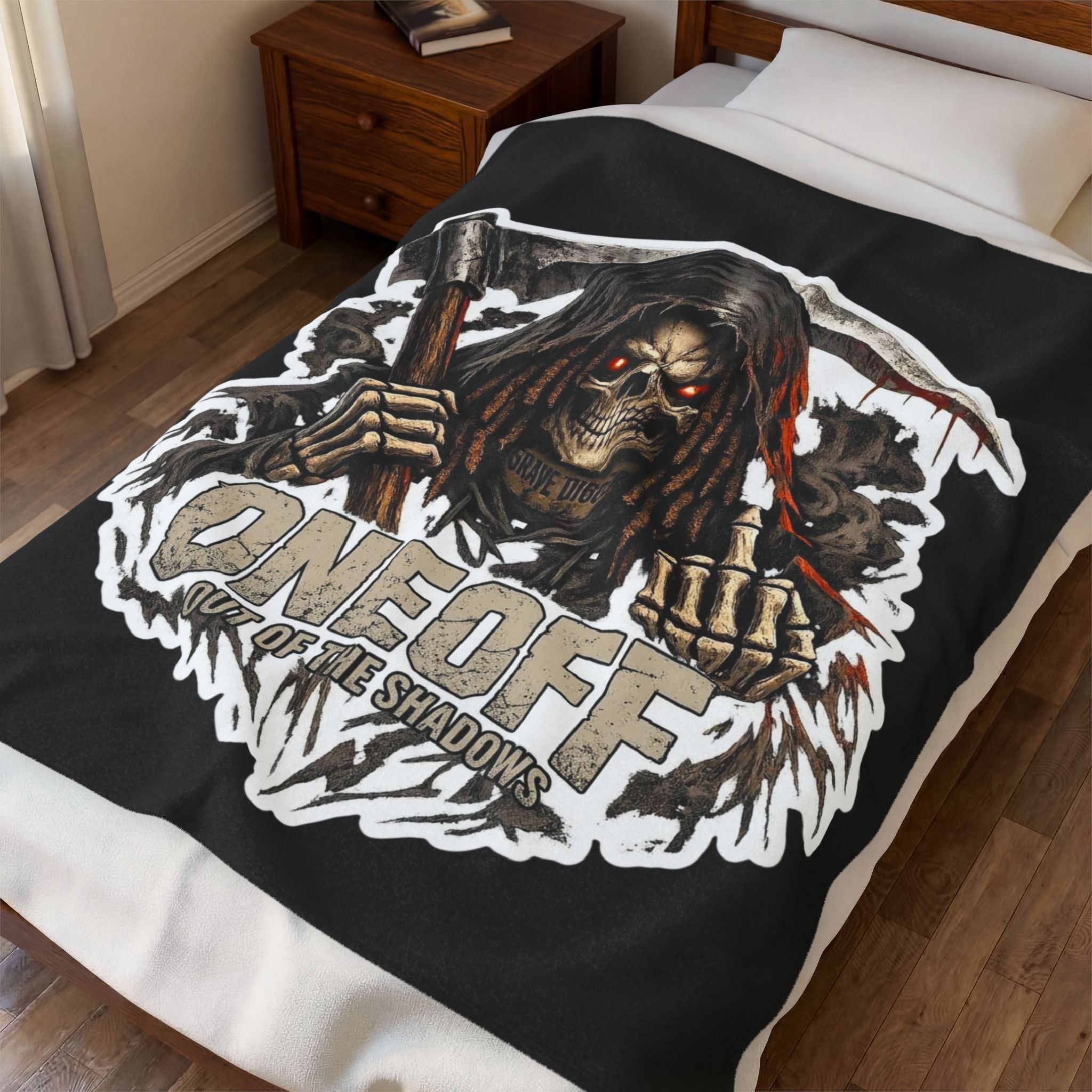 Reaper Graphic Plush Blanket – "One Off: Out of the Shadows" Velveteen Throw